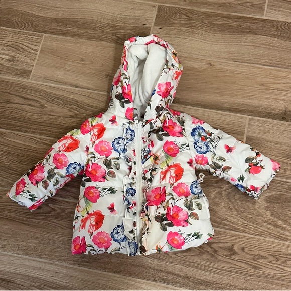Rothschild Baby Girls Ruffle Jacket White Pink Floral Winter Coat Size 12 Mos - Picture 3 of 10